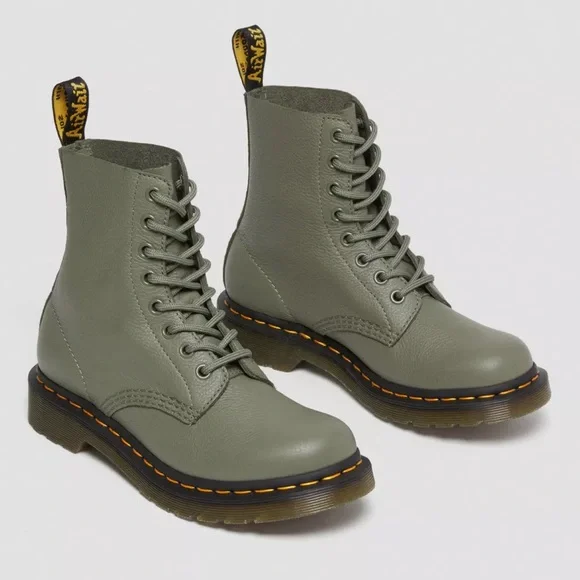 Dr. Martens Olive Green Leather Boots - Picture 6 of 8